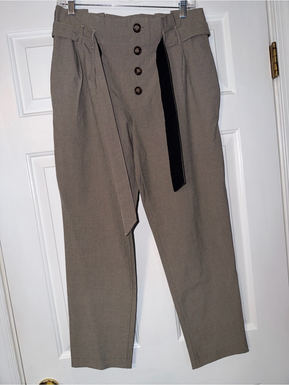 Men's High-Waist Paperbag Trousers in Taupe